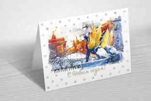 Новогодние открытки двойные акварель Санкт-Петербург "Банковский мост"