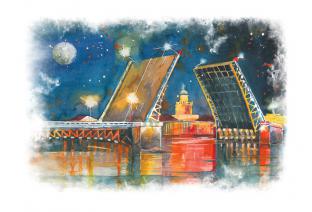Открытка Санкт-Петербург акварель «Дворцовый мост»