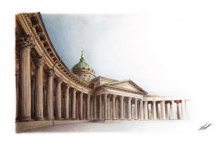 Открытка Санкт-Петербург карандаш «Казанский собор»