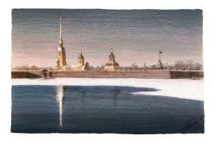 Открытка Санкт-Петербург карандаш «Петропавловская крепость»