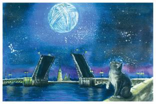 Открытка Петербургские коты «Дворцовый мост»