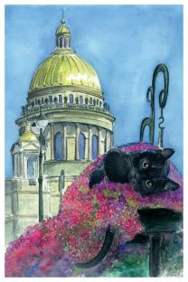 Открытка Петербургские коты «Исаакиевский собор, клумба»