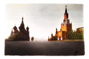 Открытка Москва карандаш «Красная площадь»