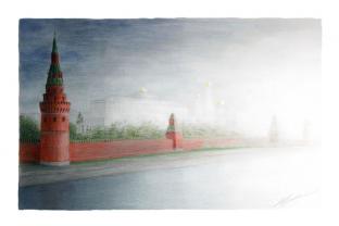 Открытка Москва карандаш «Кремль, вид с Каменного моста»