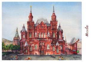 Открытка Москва акварель «Исторический музей»