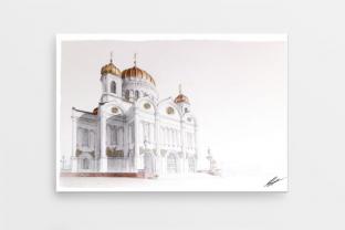 Сувенирный закатный магнит на холодильник Москва серия «Цветной карандаш» - «Храм Христа Спасителя»