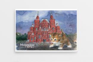 Сувенирный закатный магнит на холодильник «Коты Москвы» - «Исторический музей»
