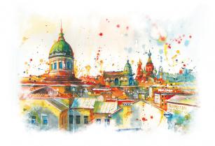 Открытка Санкт-Петербург акварель «Крыши»